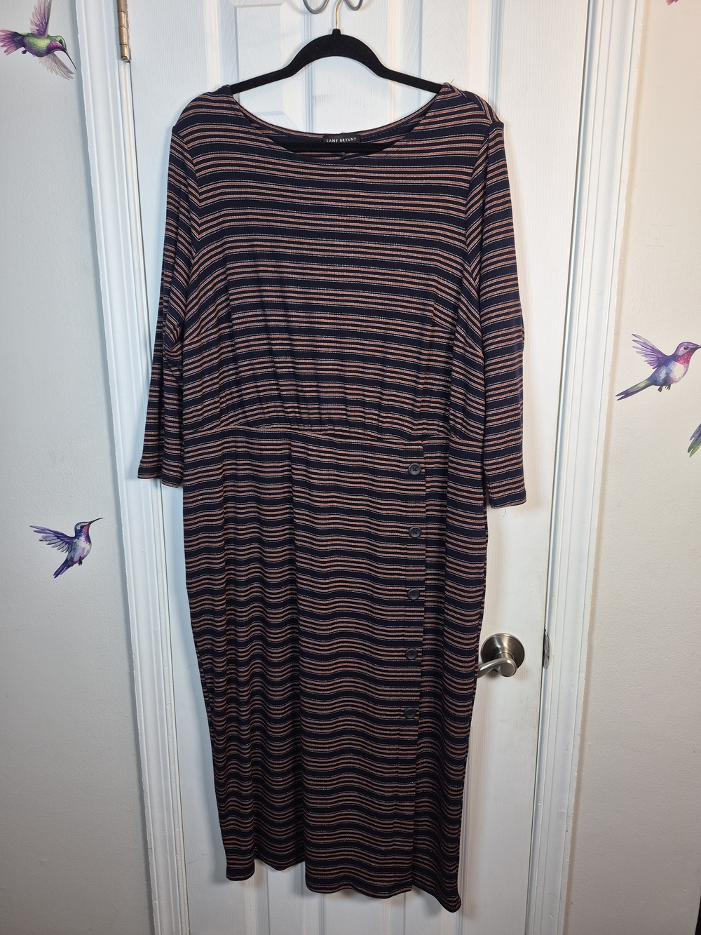 Lane Bryant NWT Metallic Striped Ribbed Knit Button Midi Dress 18/20 Fall Luxe